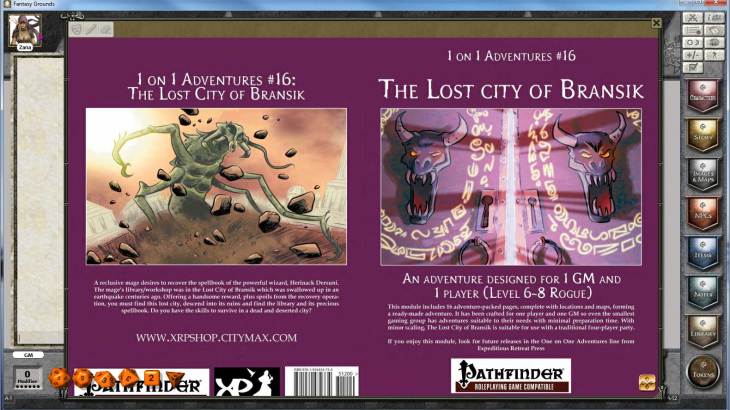 Fantasy Grounds - PFRPG Compatible Adventure: The Lost City of Bransik - One on One Adventure #16 - 游戏机迷 | 游戏评测